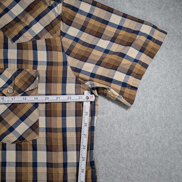 High Noon Mens XL Brown Plaid Pearl Snap Short Sleeves Pockets Rodeo Western - Picture 12 of 12